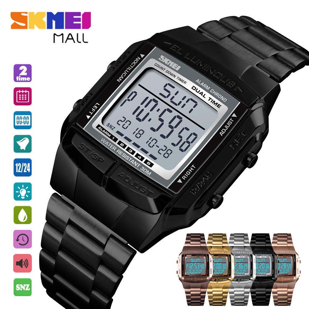 Skmei 1381 Nam DualTime 5 Báo Động Đồng Hồ Thể Thao Kinh Doanh Ngáy Chuông Hàng Giờ Hẹn Giờ Đếm Ngược Tuần Đồng Hồ 50m Chống Thấm Nước