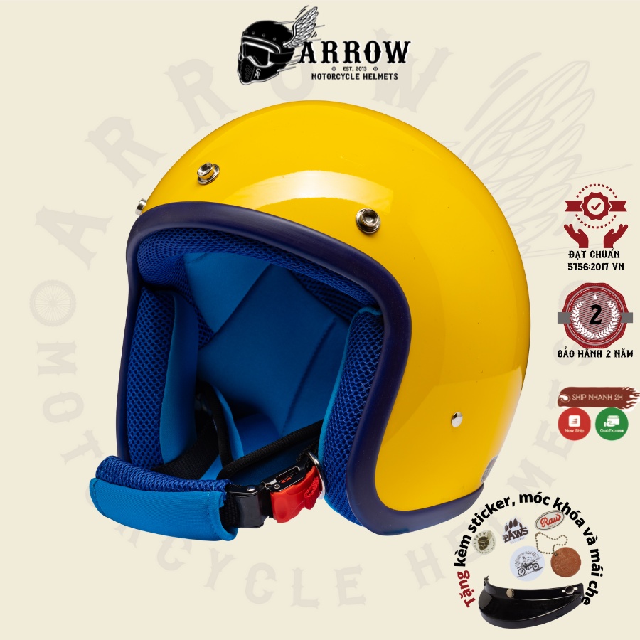 Mũ bảo hiểm 3/4 Raws arrow shop LB trơn giảm giá thời trang cute đi phượt