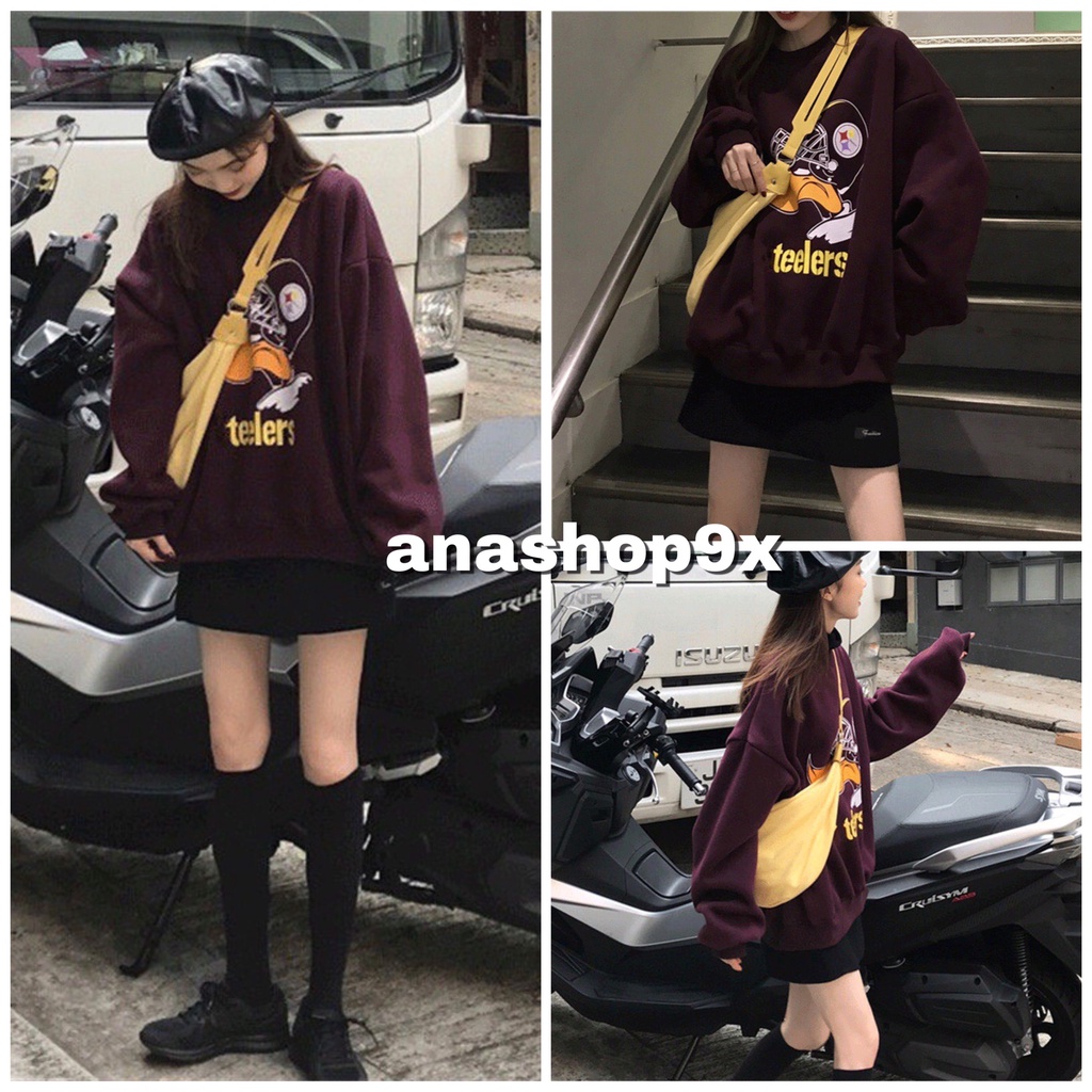 Áo sweater họa tiết con vịt cotton màu đỏ đô anashop9x
