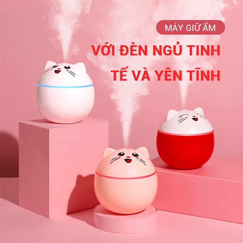 MÁY TẠO ĐỘ ẨM HÌNH MÈO ĐÁNG YÊU CÓ ĐÈN NHIỀU MÀU