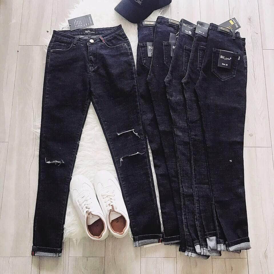 [55kg-95kg] Jeans dài rách Bigsize màu muối tiêu. Size 30-42. Khách ib để được tư vấn chọn size.