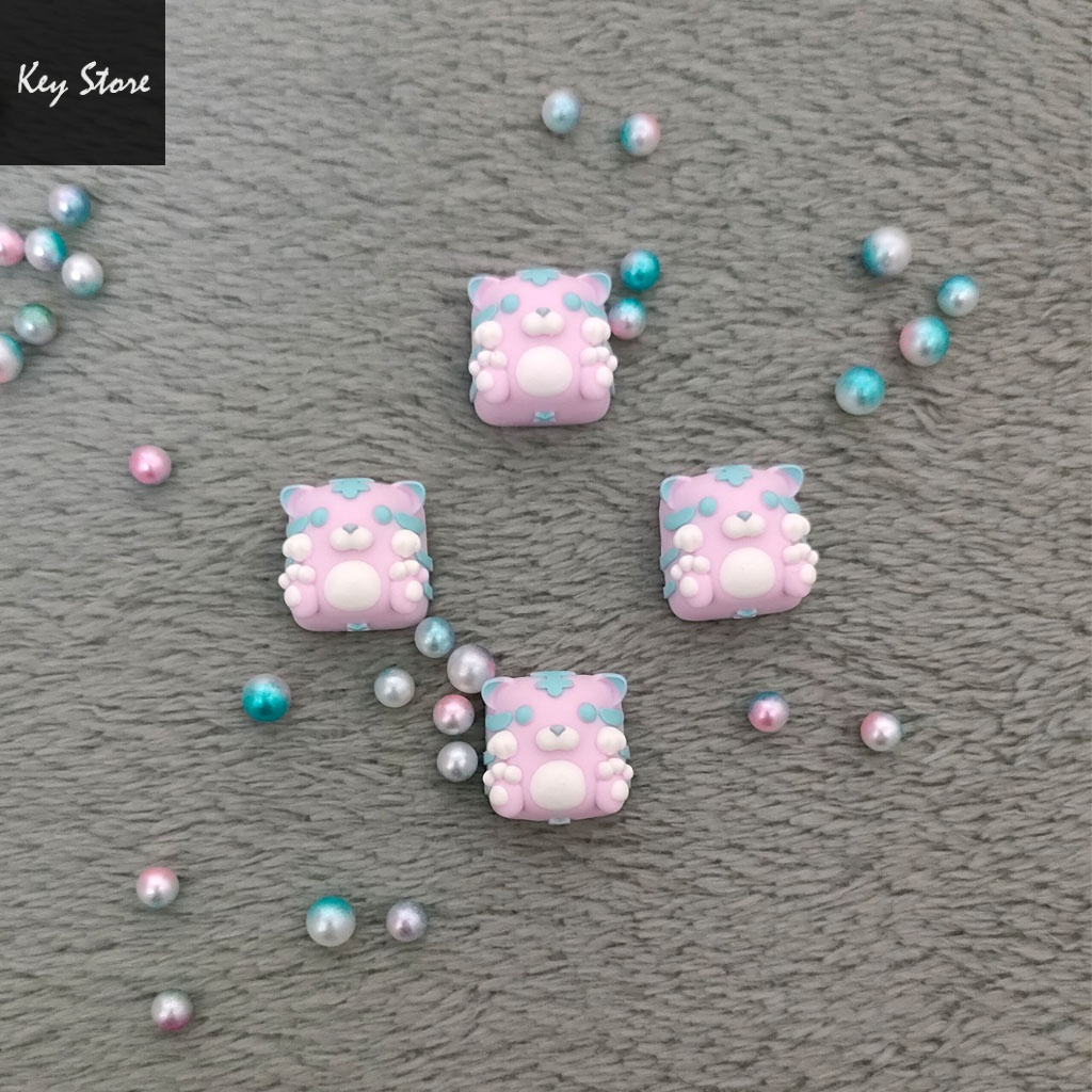 Nút bàn phím cơ artisan keycap gấu tigo màu Hồng