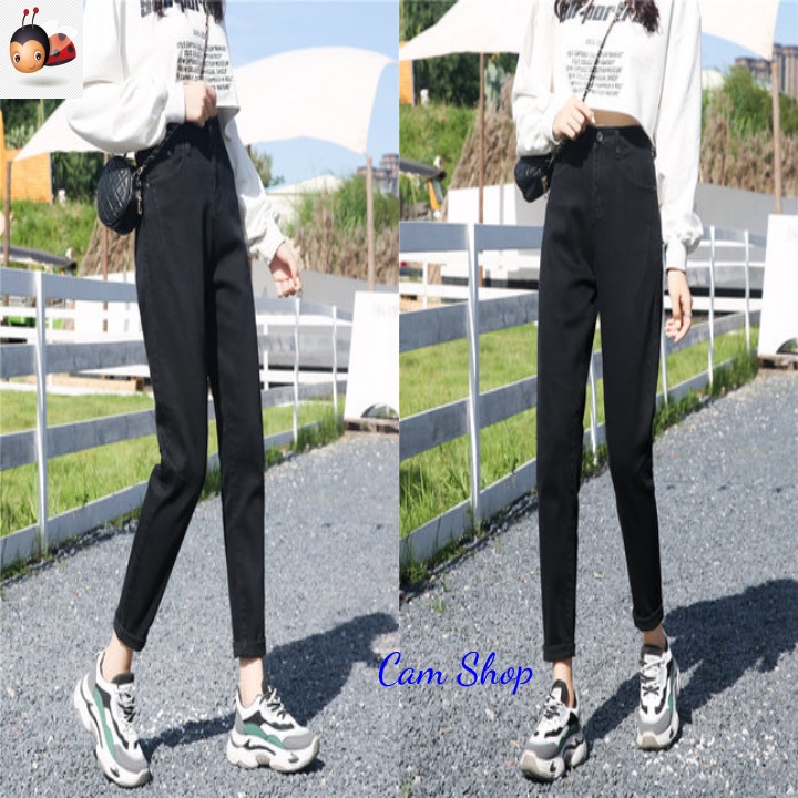 Quần jean nữ đẹp quần baggy ống rộng quần bò đen lưng cao tôn dáng quần chín tấc co giãn thoải mái Cam Shop C04