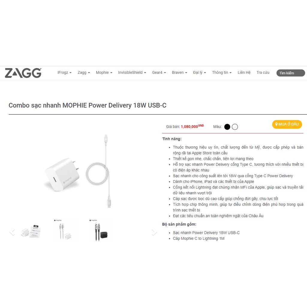 Combo sạc nhanh MOPHIE Power Delivery 20W USB-C - Hàng Chính Hãng Mophie Phân Phối Tại Việt Nam - Bảo Hành 24 Tháng