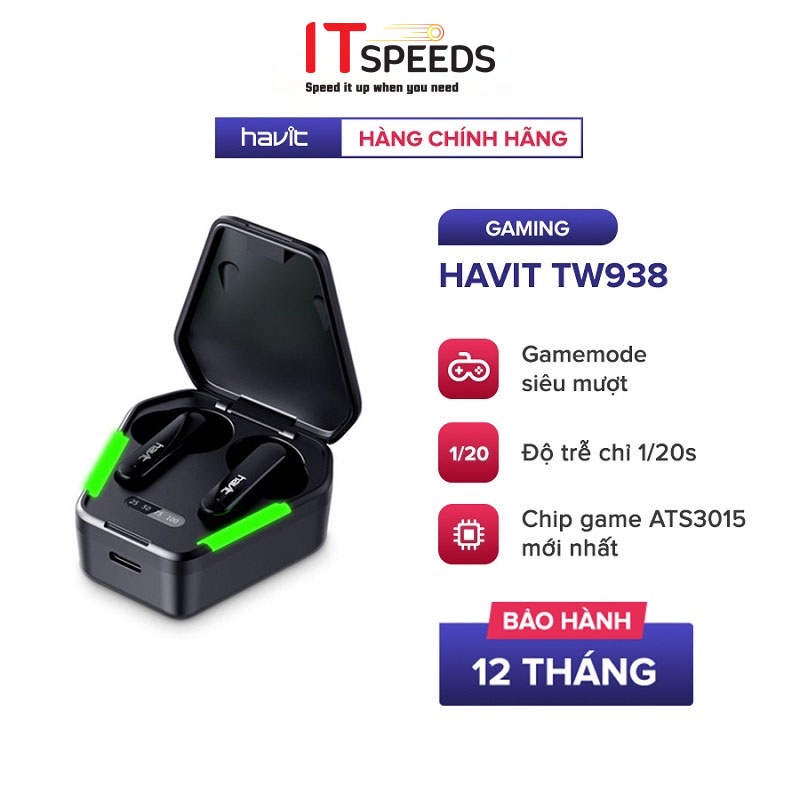 Tai Nghe Gaming True Wireless HAVIT TW938 Bass Chất, Game Mượt - Chính Hãng BH 12 Tháng