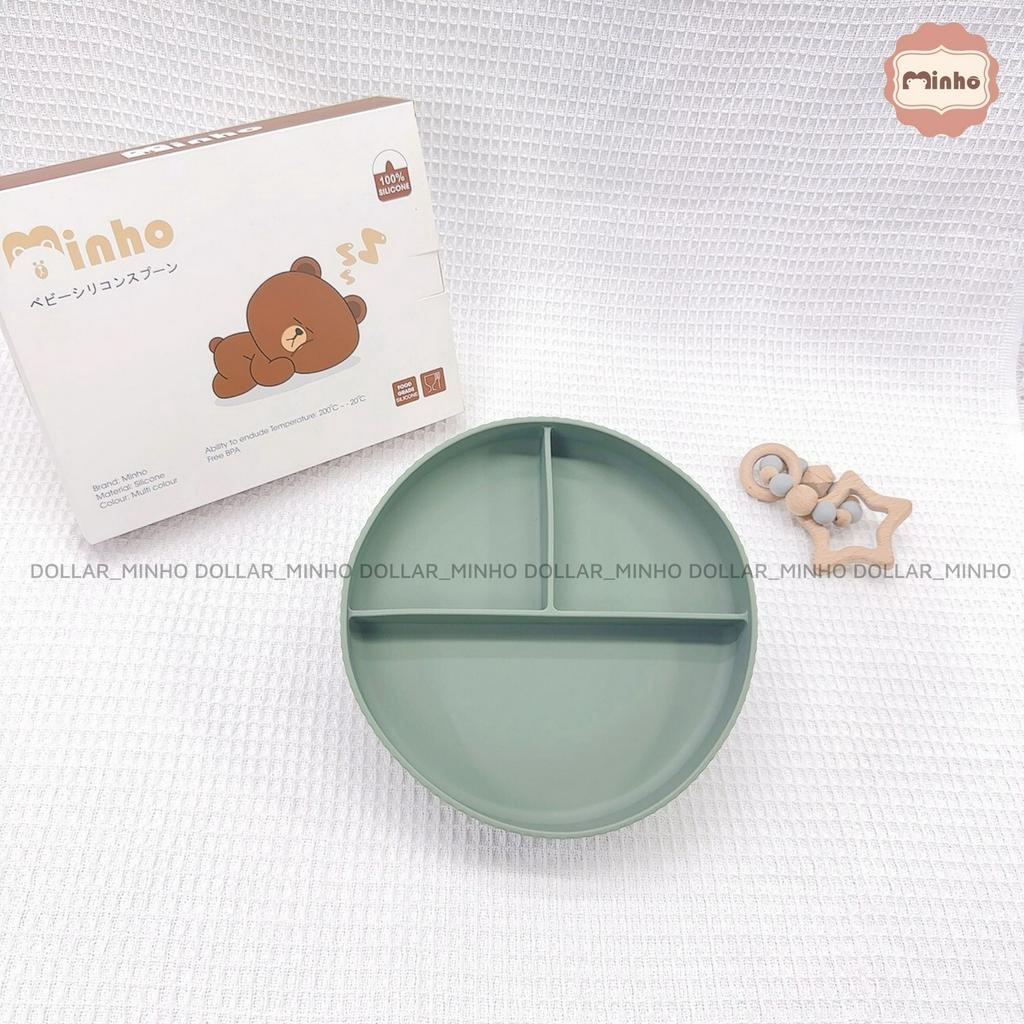 Khay ăn dặm silicon có đế hít chống lật 3 ngăn mẫu mới viền sọc (không kèm thìa dĩa)