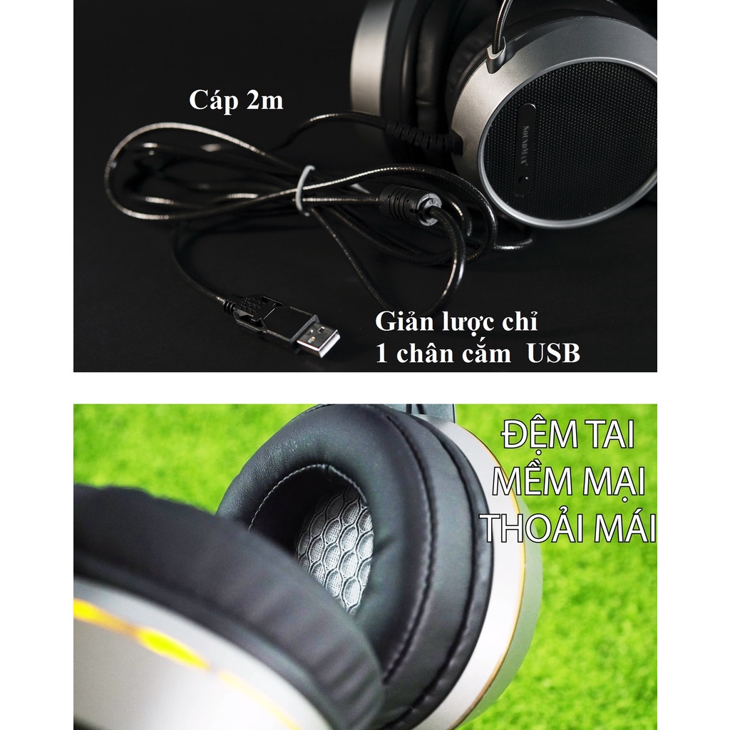 Tai nghe gaming 7.1 chụp tai 1 chân cắm USB SOUNDMAX AH-713