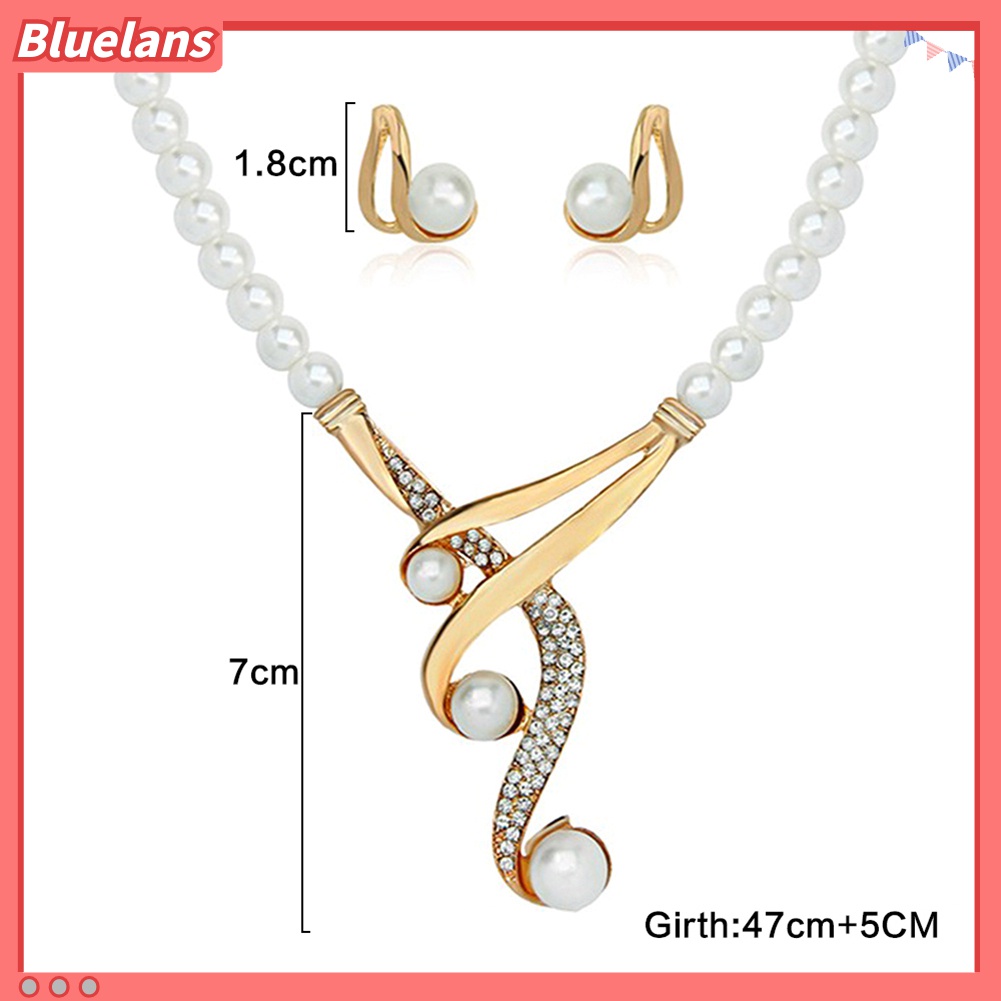 Bộ Vòng cổ + Cặp Khuyên Tai Đính Ngọc Trai Nhân Tạo Đẹp Mắt Cho Nữ