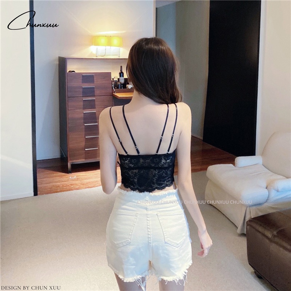 Áo bra ren 2 dây vải ren mềm phối cúc đệm ngực dày vừa sexy gợi cảm ChunXuu - BR20