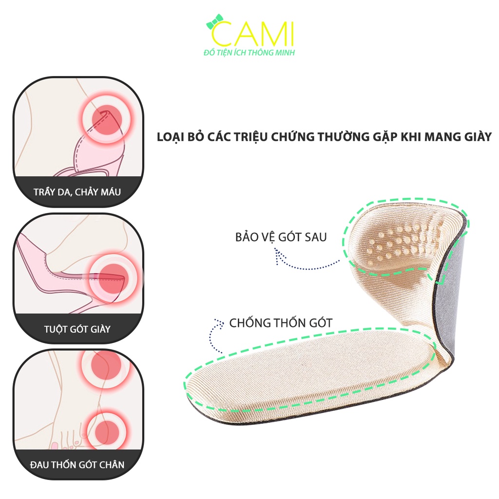 Miếng lót mút EVA ép vải và hạt silicone, giảm size, chống tuột và bảo vệ gót sau - Cami - CMPK208