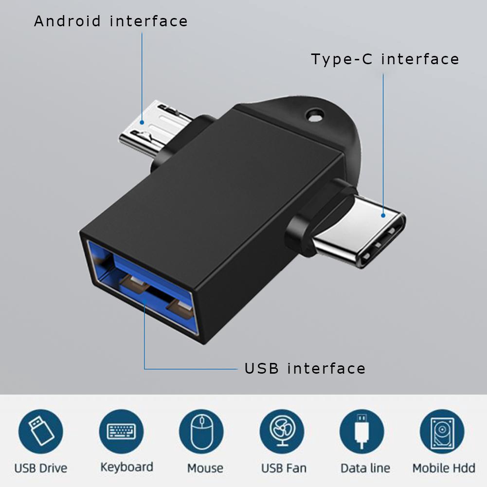 2 in 1 OTG Converter USB 3.0 Female to Micro USB & Type C Adapter Male 3 Way For Android V6H3