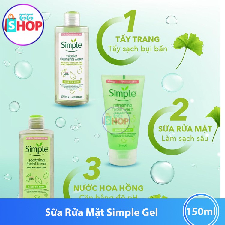 [Mã COS1904 giảm 8% đơn 300K] Sữa Rửa Mặt Simple Gel Kind To Skin Refreshing Facial Wash Gel 150ml | BigBuy360 - bigbuy360.vn