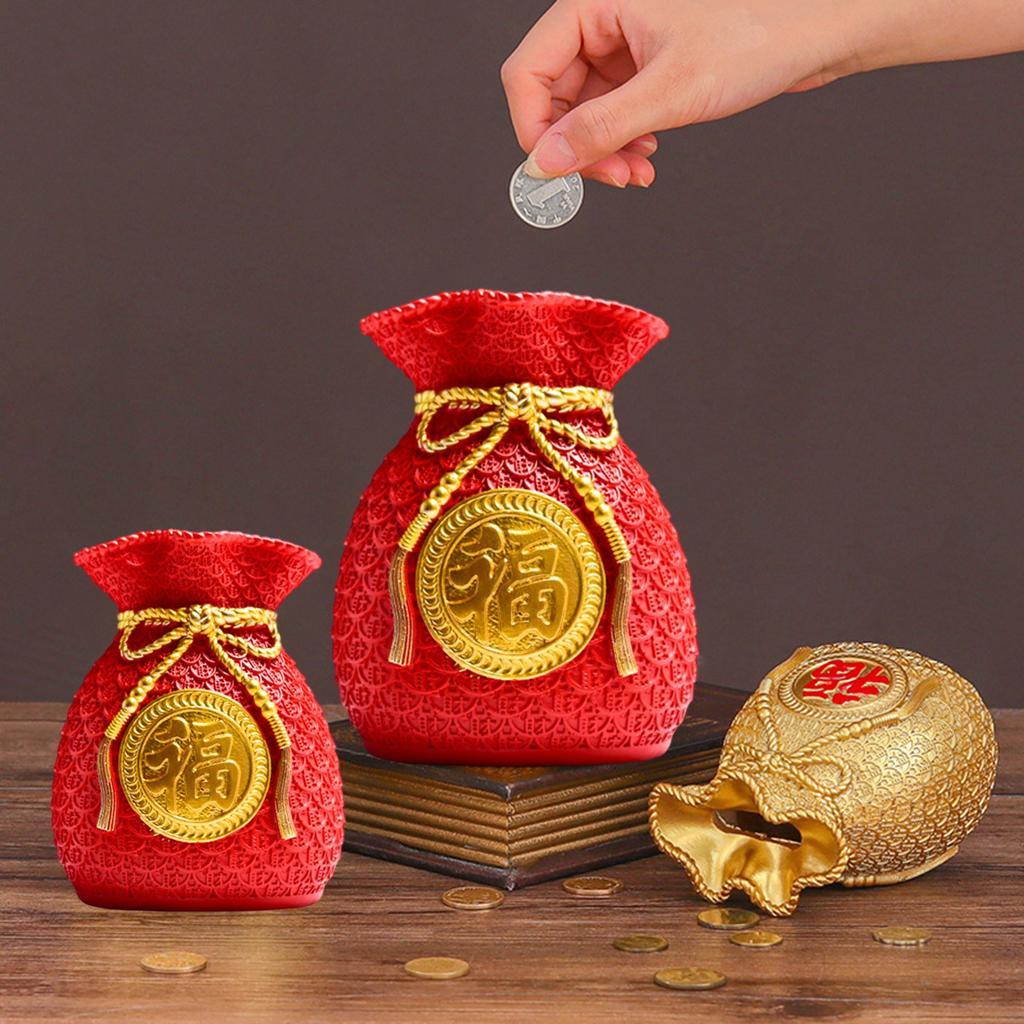 Ống heo tiết kiệm hình túi tiền may mắn màu đỏ chất lượng cao độc đáo