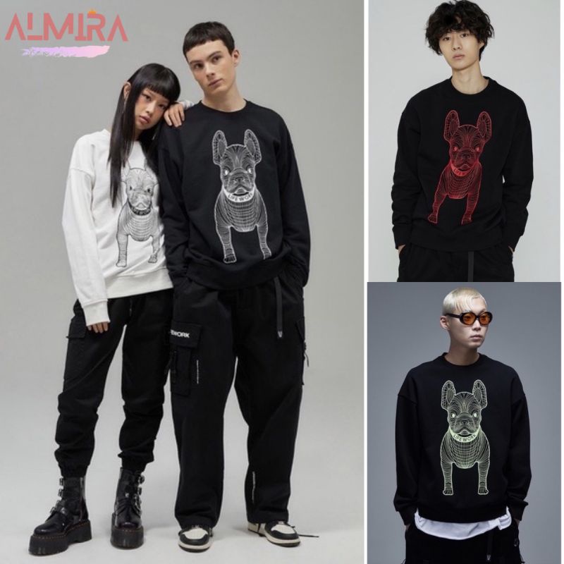 Áo Sweater Hình Chó Lưới 3D 2 Mặt Nhiều Màu, Áo Nỉ Cổ Tròn Form Rộng Unisex