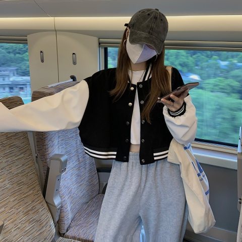 Áo khoác bóng chày NZN dài tay dáng ngắn phối hàng nút phong cách thời trang mới