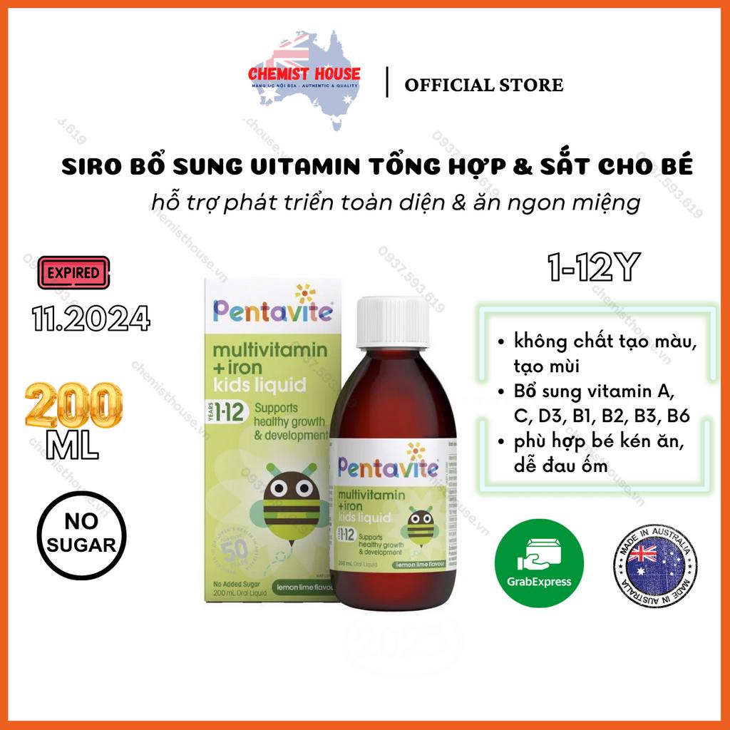 Siro Bổ Sung Vitamin Tổng Hợp &amp; Sắt Cho Bé 1-12 Tuổi Pentavite Multivitamin + Iron Kids Liquid Lemon Lime 200ml NEW