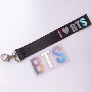 Strap ngắn đen I LOVE BTS chữ Hologram