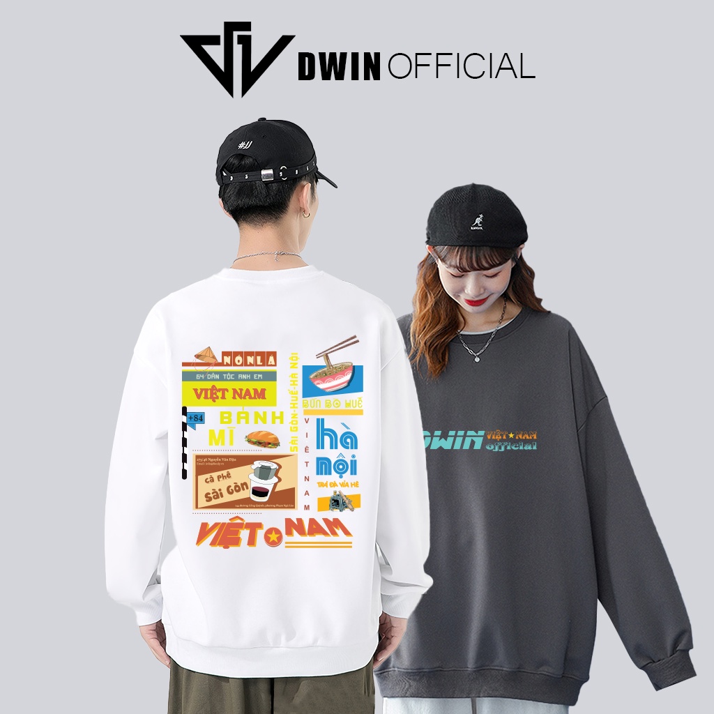 Áo sweater nỉ Nón Lá unisex DWIN basic nam nữ form rộng oversize local brand SP00092