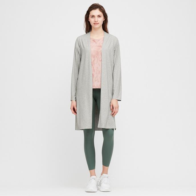 Uniqlo Áo Khoác Cardigan Tay Dài Chống Tia Uv Màu Xám Cho Nữ