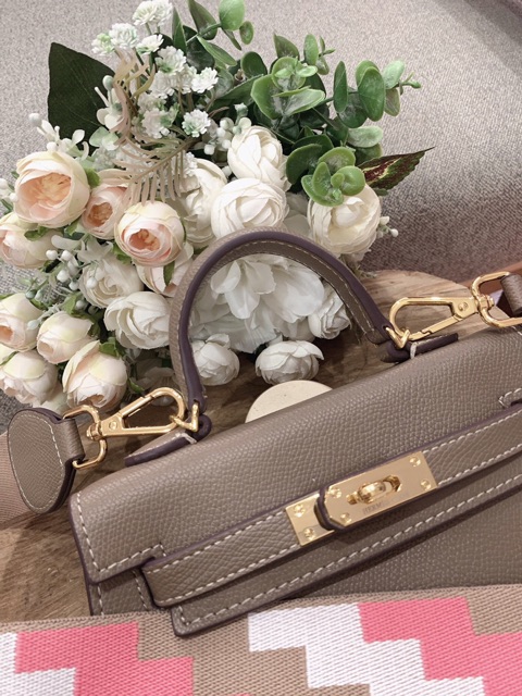 Túi H.M kelly màu nâu size 19 khoá vàng