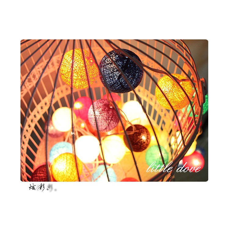 Dây Đèn Led 20 Bóng Hình Quả Cầu Bằng Cotton Trang Trí Tiệc, Đèn Trang Trí Tết. Cắm Điện 220V/ chạy pin