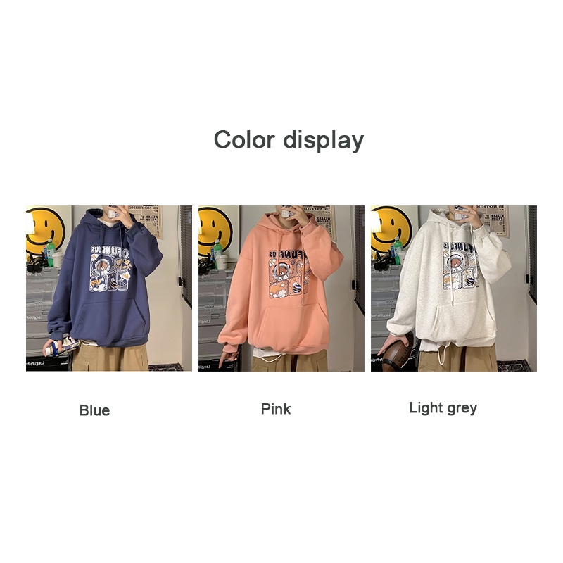 Áo hoodie AOKANG chui đầu dáng rộng in hoạt hình kiểu Hong Kong thời trang mùa đông cho nam