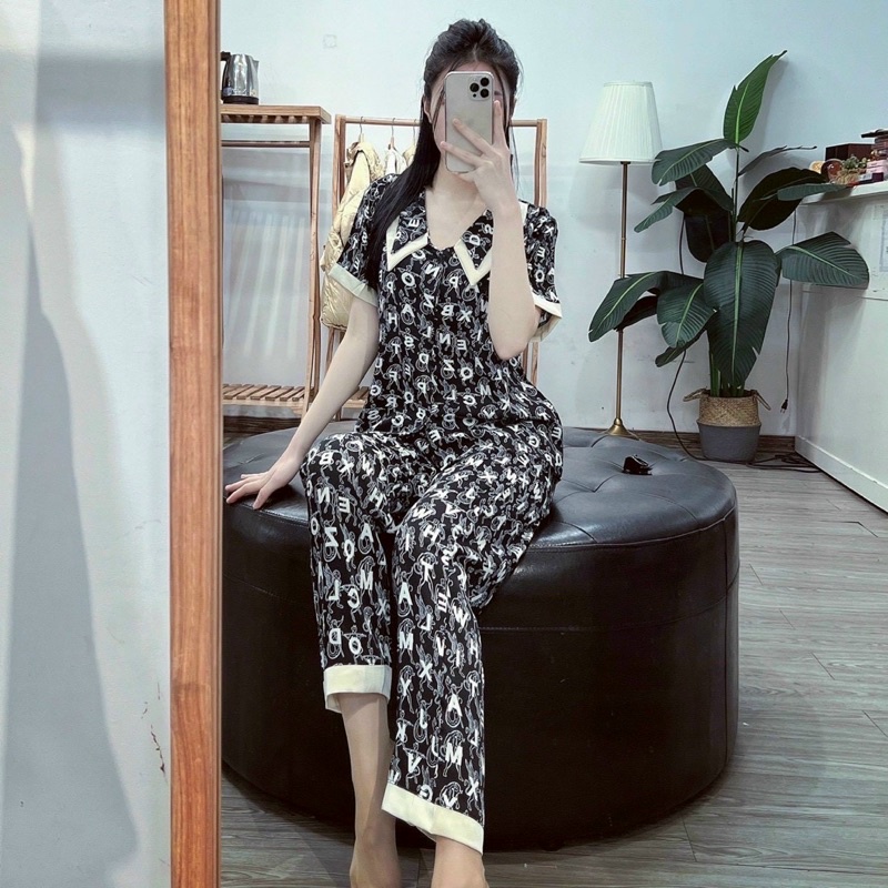 BỘ PIJAMA LỤA HOẠ TIẾT HÀNG MẶC NHÀ THIẾT KẾ CAO CẤP