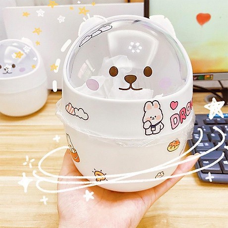 Thùng rác mini,hộp đựng bút có nắp mini hình thú xinh xắn [Tặng kèm sticker]