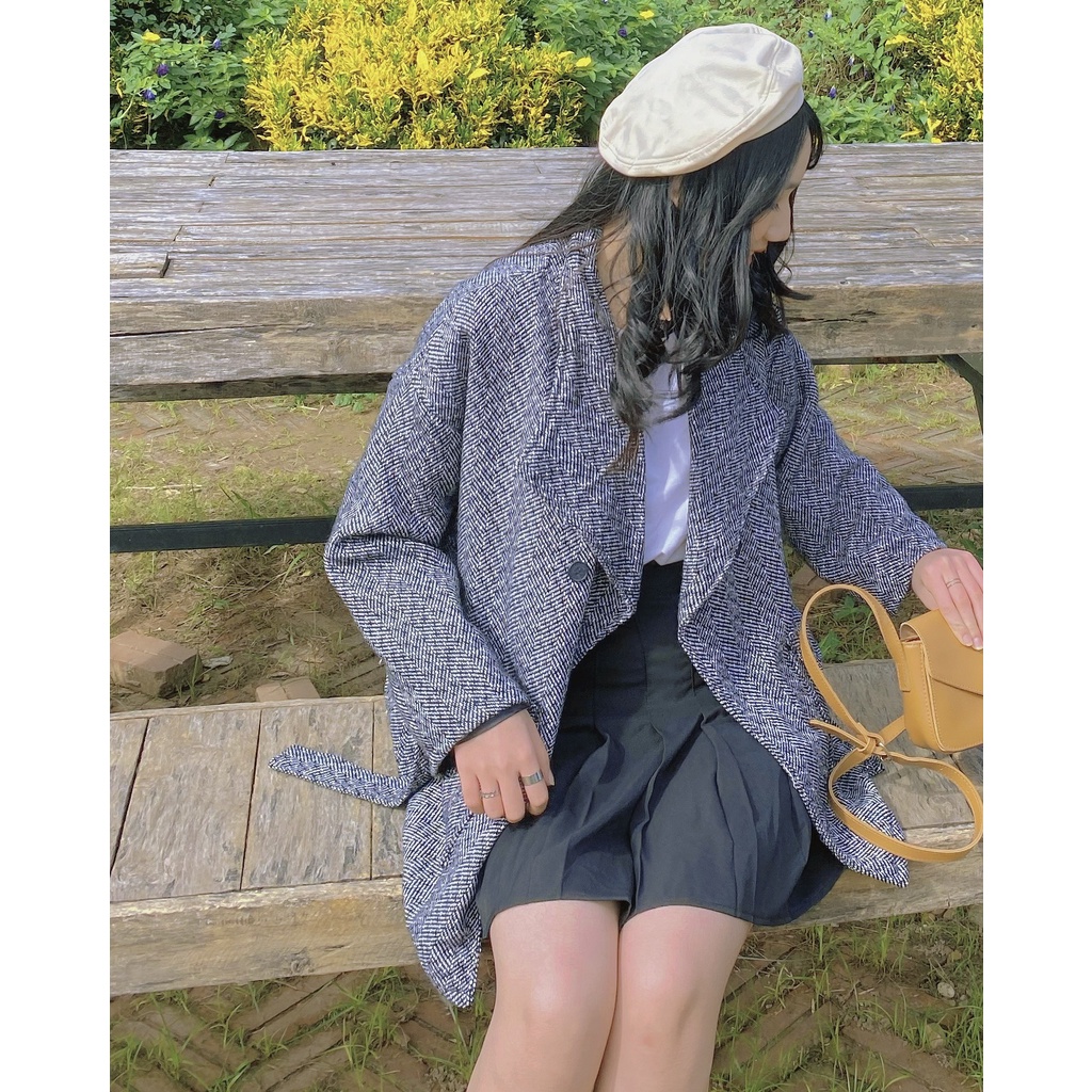 Áo khoác dạ 2 lớp hoạ tiết kẻ form rộng ulzzang - Made by Fiin