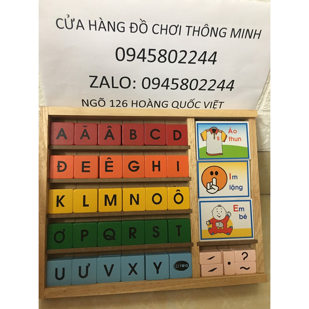 Đồ chơi Gỗ phát triển kỹ năng tập đọc, ghép vần, học chữ, học tiếng việt, góc phát triển ngôn ngũ