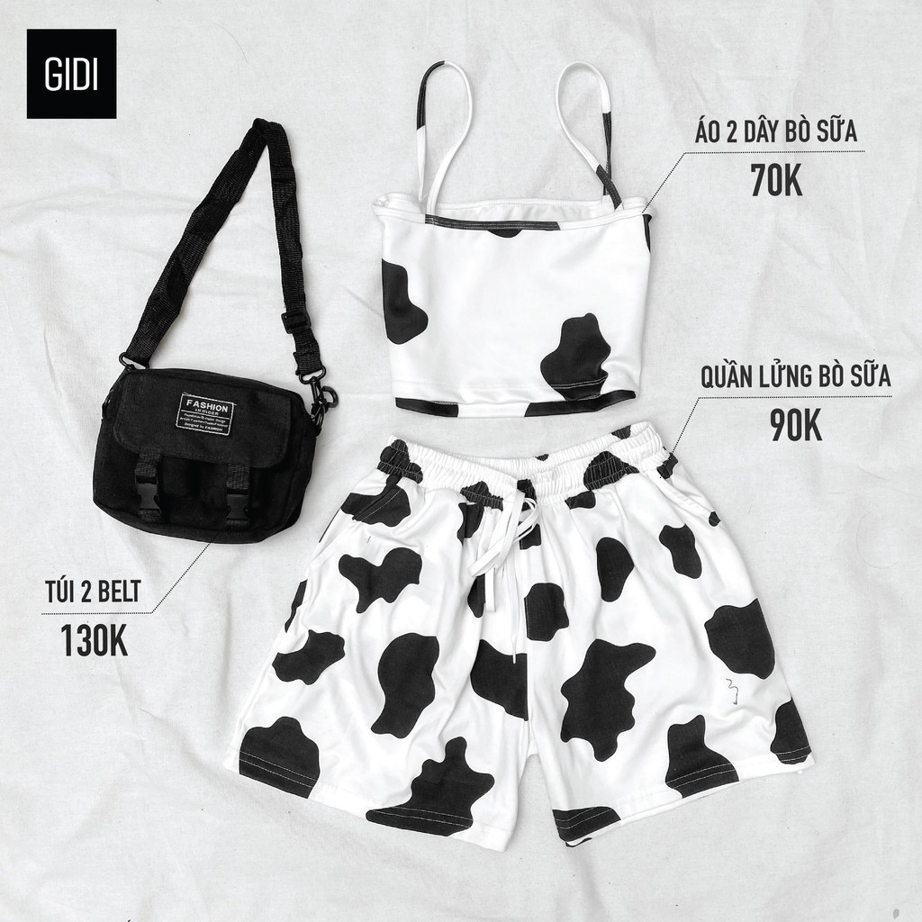 Áo Croptop Nữ 2 dây in hoạ tiết bò sữa ( kiểu áo 2 dây không tay )