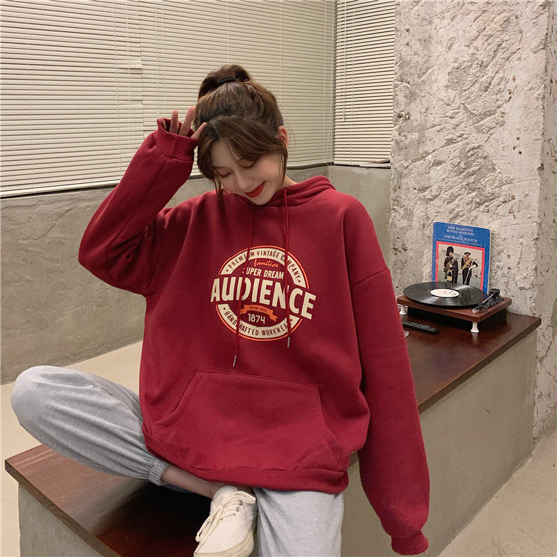 Áo hoodie dài tay dáng rộng phối nhung kiểu Vintage Hàn Quốc thời trang mùa đông 2020 cho các cặp đôi 68150