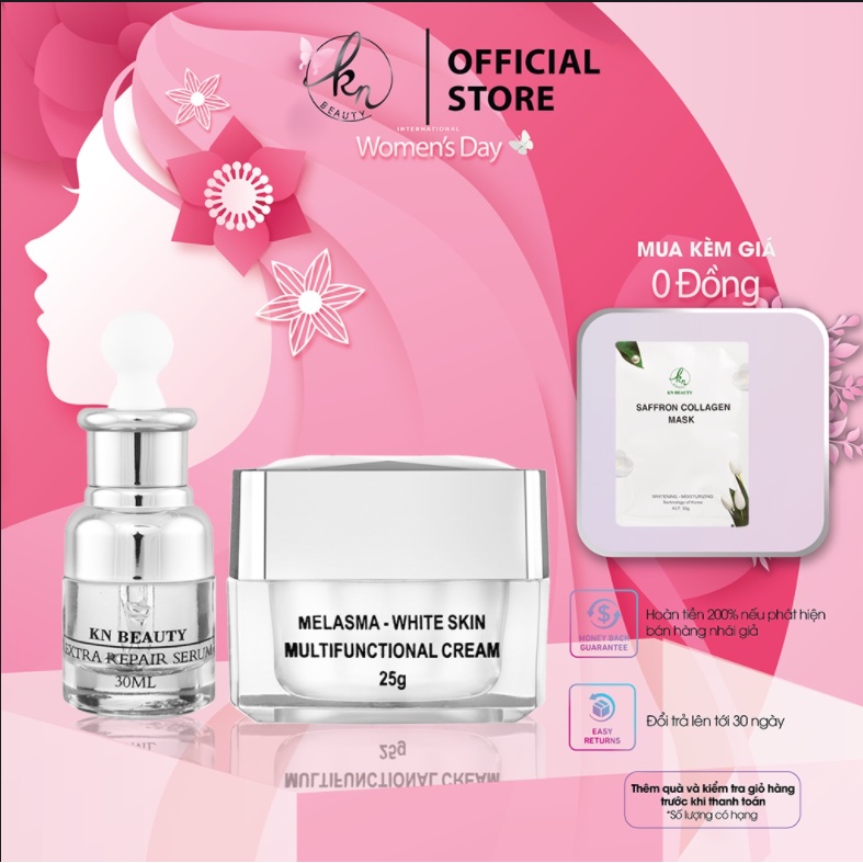 Bộ 2 sản phẩm Trắng Da Ngừa Nám KN Beauty chuyên sâu: Kem dưỡng 25g + Serum 30ml