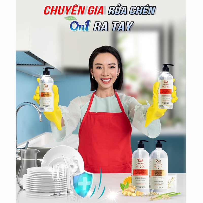Nước Rửa Chén On1 Tinh Dầu Gừng Sả 1Kg, Diệt Khuẩn, Khử Mùi Tanh - Sản Phẩm Cao Cấp Của LIX