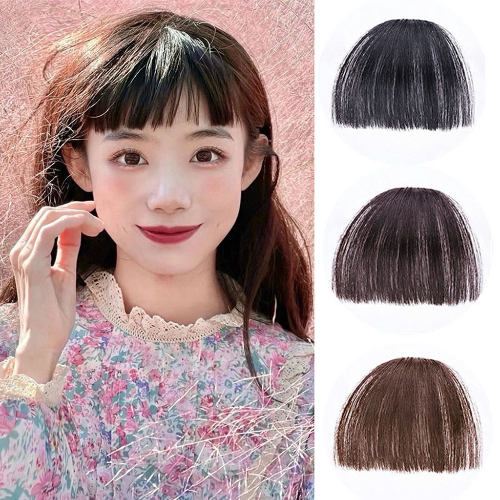 Kẹp tóc mái giả màu đen/nâu sợi chịu nhiệt thời trang nữ