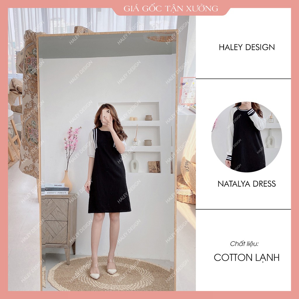 Váy Xuông Dáng Dài [ VIDEO THẬT ] Đầm Phối Tay Màu Đen Trắng Chất Đẹp V04 -HALEY