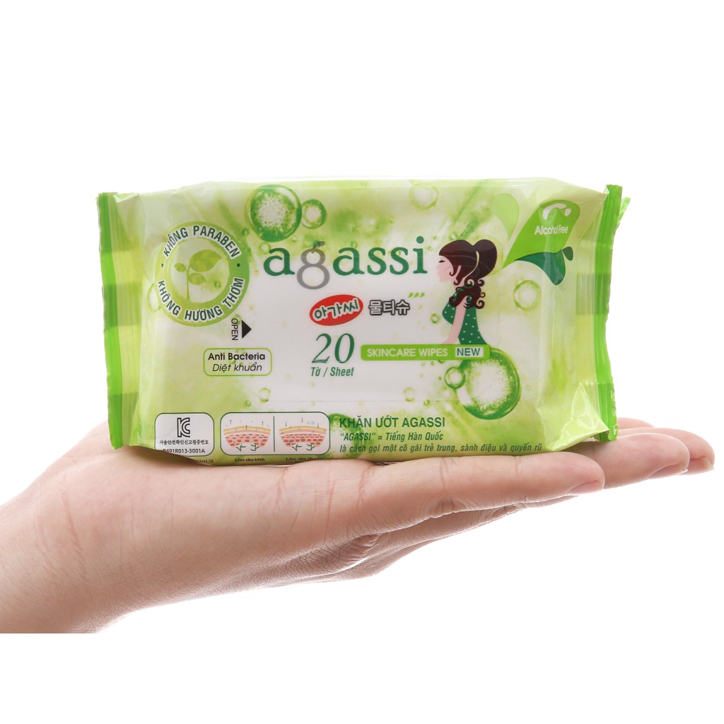 Khăn ướt diệt khuẩn Agassi không mùi (10 tờ - 20 tờ)