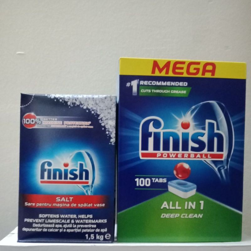 combo muối rửa chén Finish1.5kg + 100 vên rửa chén finish allin1