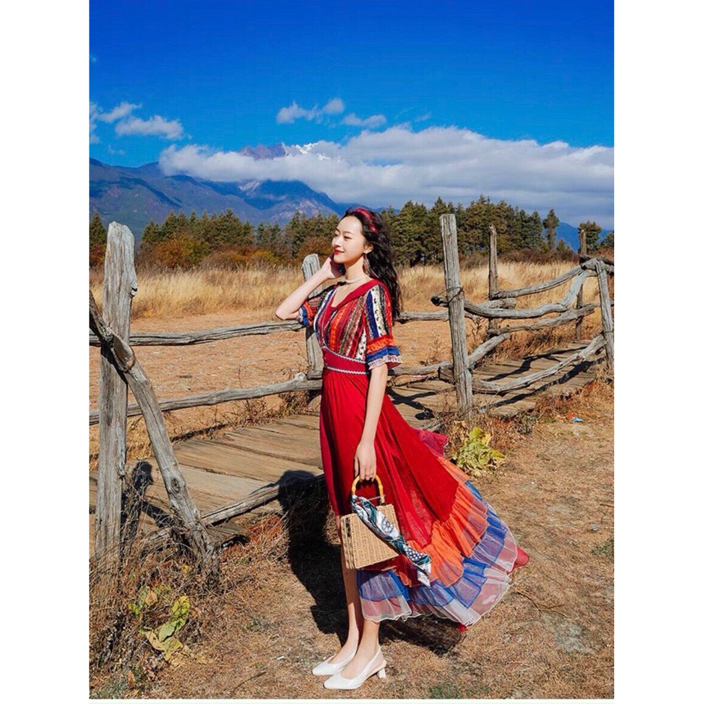 VÁY MAXI THỔ CẨM ĐI BIỂN💃FREE SHIP 💃YÊU LÀ RẤT YÊU ♥️ | BigBuy360 - bigbuy360.vn