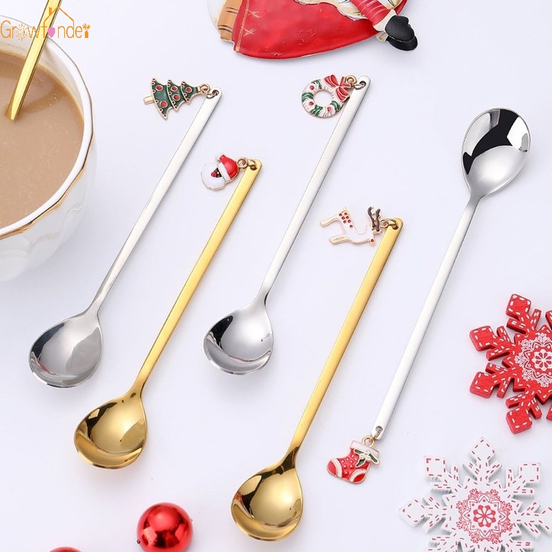 1 Muỗng Cà Phê Bằng Thép Không Gỉ Với Tay Cầm Dài Theo Phong Cách Giáng Sinh