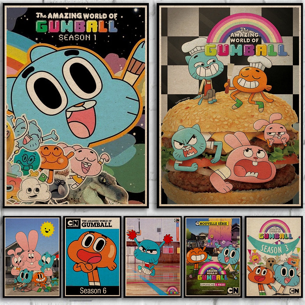 Tấm Áp Phích Trang Trí Phòng Trẻ Em Bằng Giấy kraft Chất Lượng Cao In Hình Hoạt Hình world of gumball