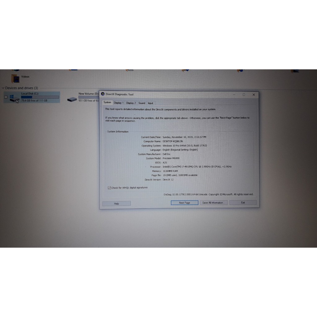 laptop dell m6800 i7 ram 16g, ssd 240g, hdd 1t, vga rời 4g