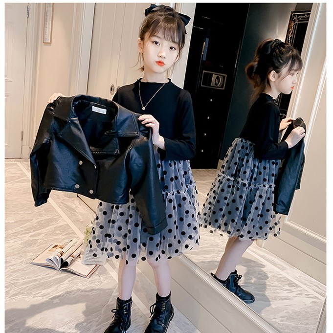 Váy thu đông bé gái size đại tặng kèm áo khoác da siêu mềm đẹp size 16-45kg [SV11]