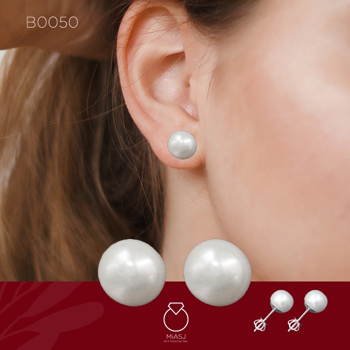 Bông tai nữ bạc Ý S925 MiASJ B0050 bông hôt trai nhân tạo chốt vặn, thanh lịch sang trọng