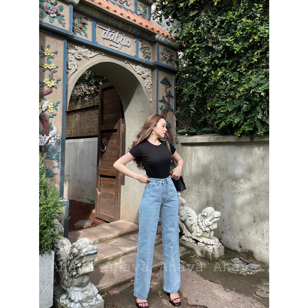 QUẦN JEANS DÀI ỐNG SUÔNG MÀU XANH NHẠT