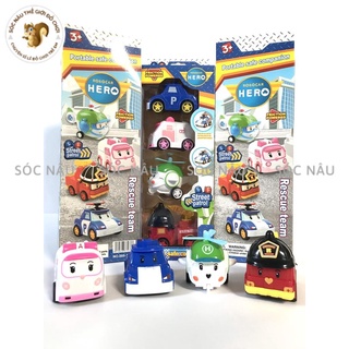 Đồ chơi bộ 4 xe ô tô đồ chơi Biệt đội Poli Robocar Poli / Amber/ Heli/ Roy đồ chơi chạy đà cho bé
