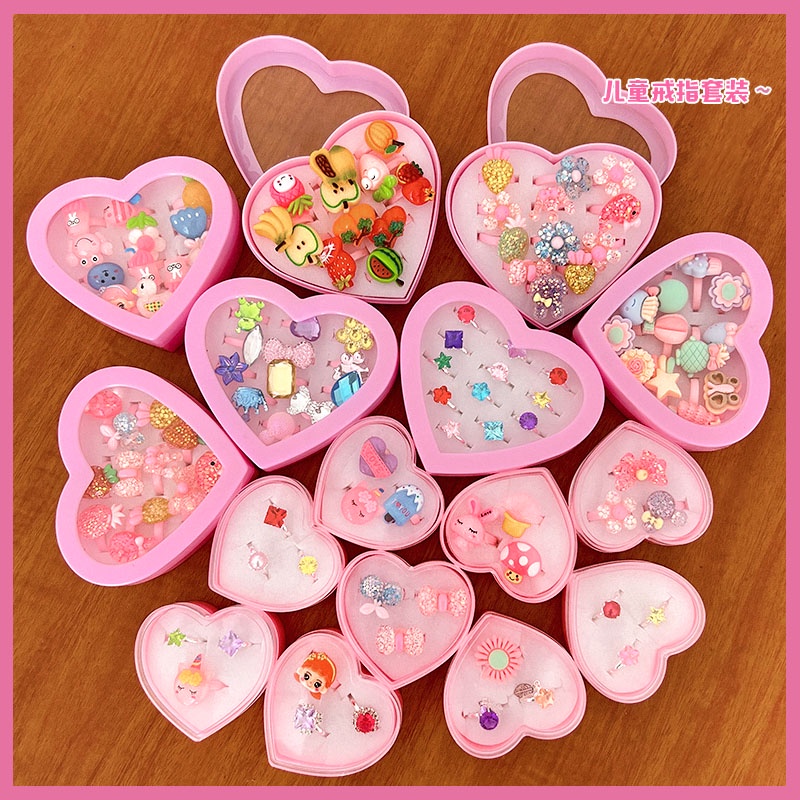 Set Nhẫn Nhựa Hoạ Tiết Hoạt Hình Dễ Thương Cho Bé Gái