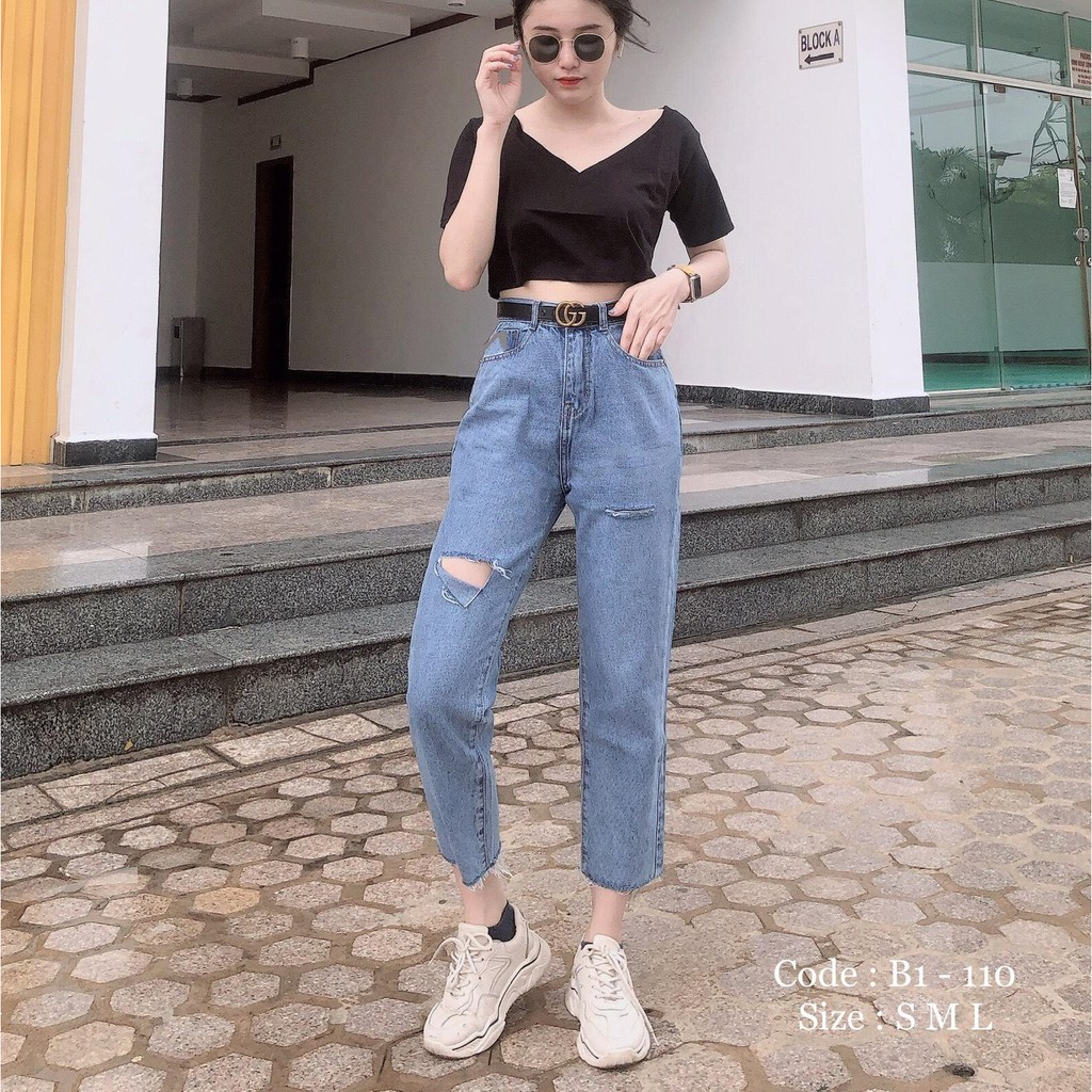 Quần jean nữ baggy King168, quần nữ co dãn nhẹ mẫu THU54