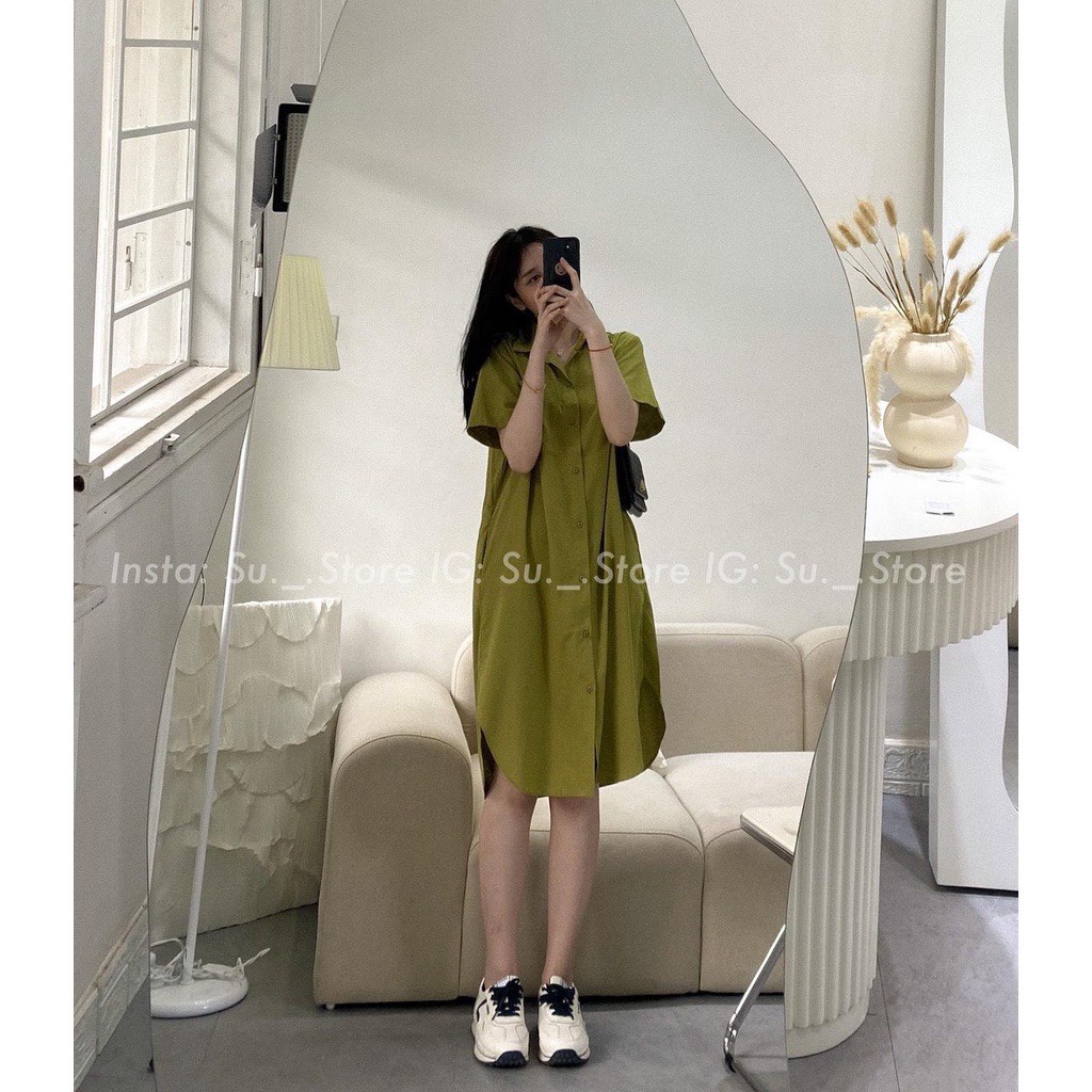 Váy sơ mi thanh lịch V.108 , Váy kiểu cộc tay trơn cổ đức xẻ tà nhẹ túi 1 bên ngực 4 màu ngọt ngào - Thời trang nữ Chấm | BigBuy360 - bigbuy360.vn