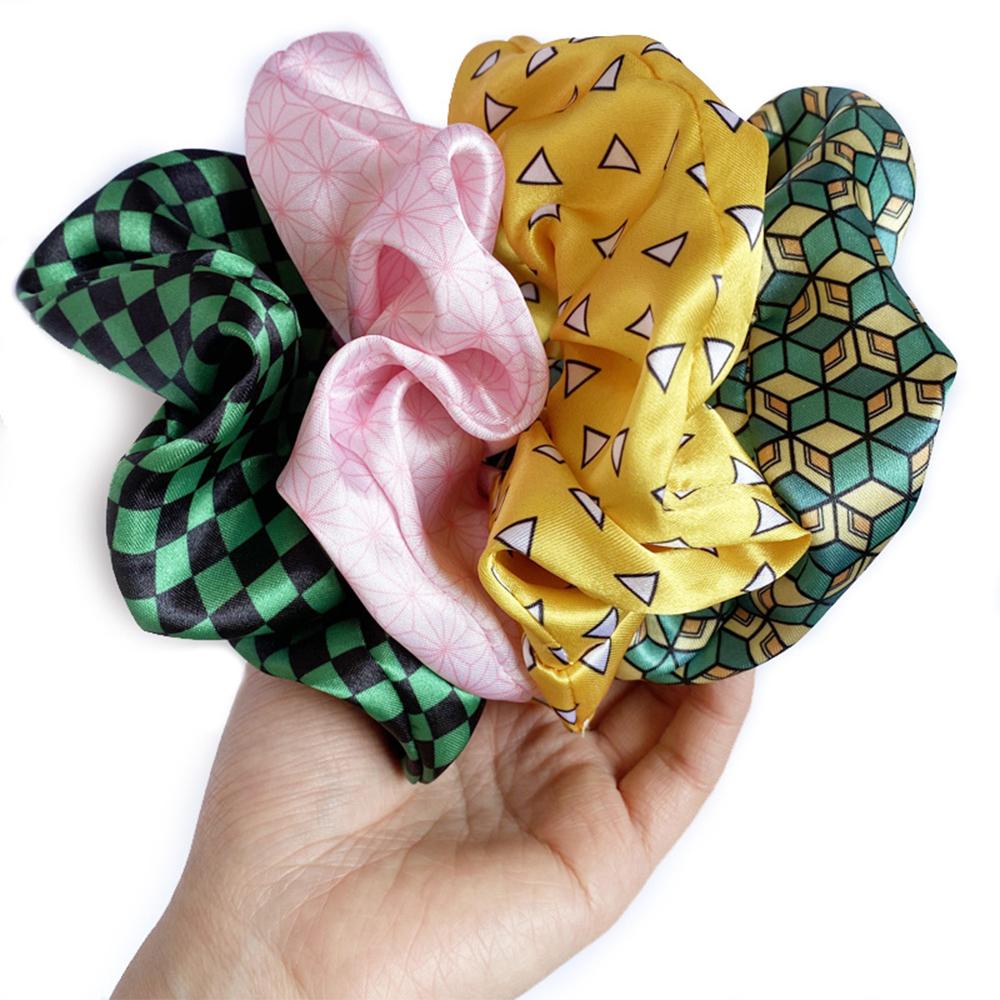 Dây Cột Tóc Scrunchies Họa Tiết Kimetsu No Yaiba Phong Cách Hàn Quốc Cho Nữ